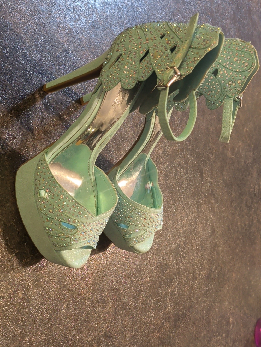 Gianni Bini Teal Platform Crystal Ankle-Strap Heels